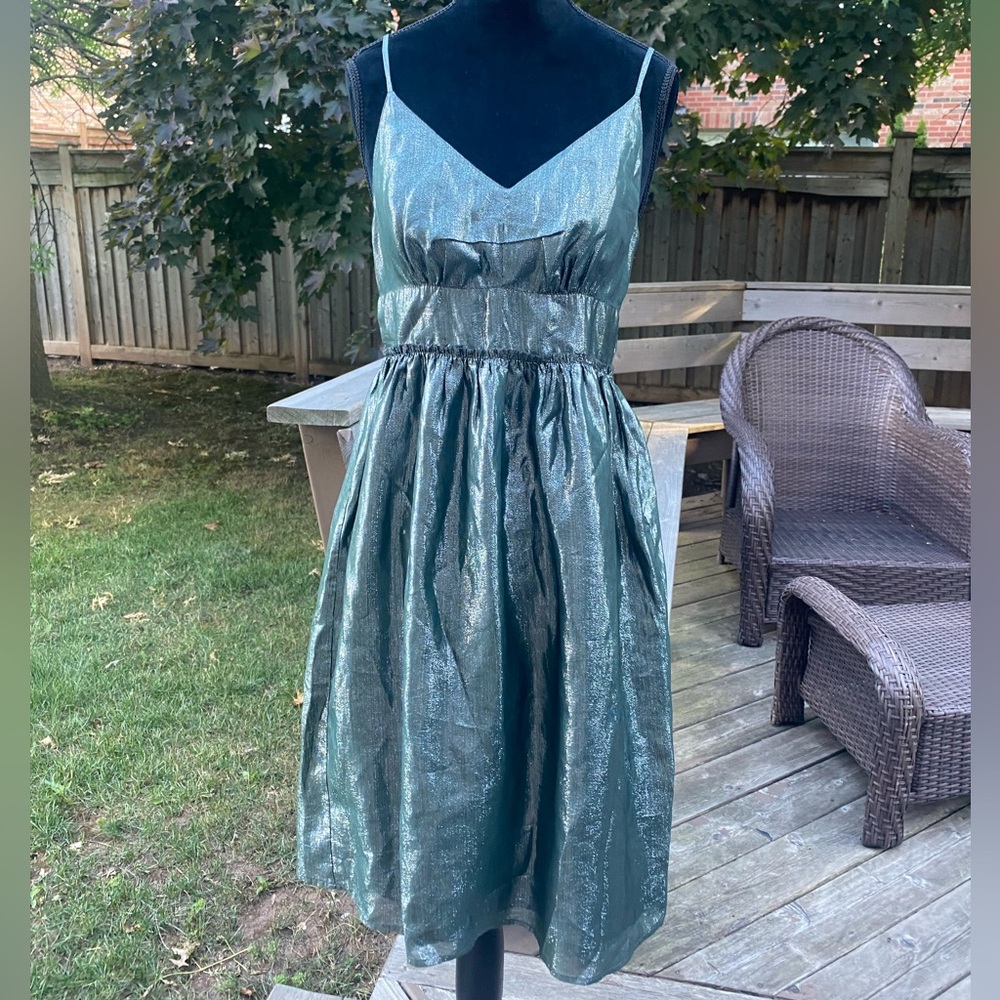 SEE BY CHLOE Green Glitter Sheen Party Dress Silk Women’s size 6